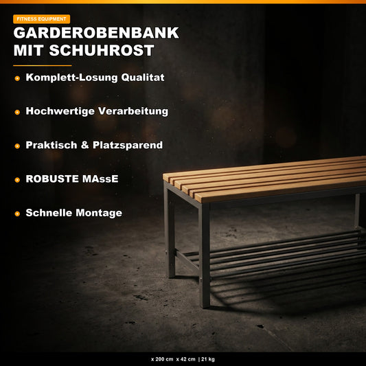 Umkleidebank mit Schuhrost Echtholz-Sitzbank für Fitness & Sport