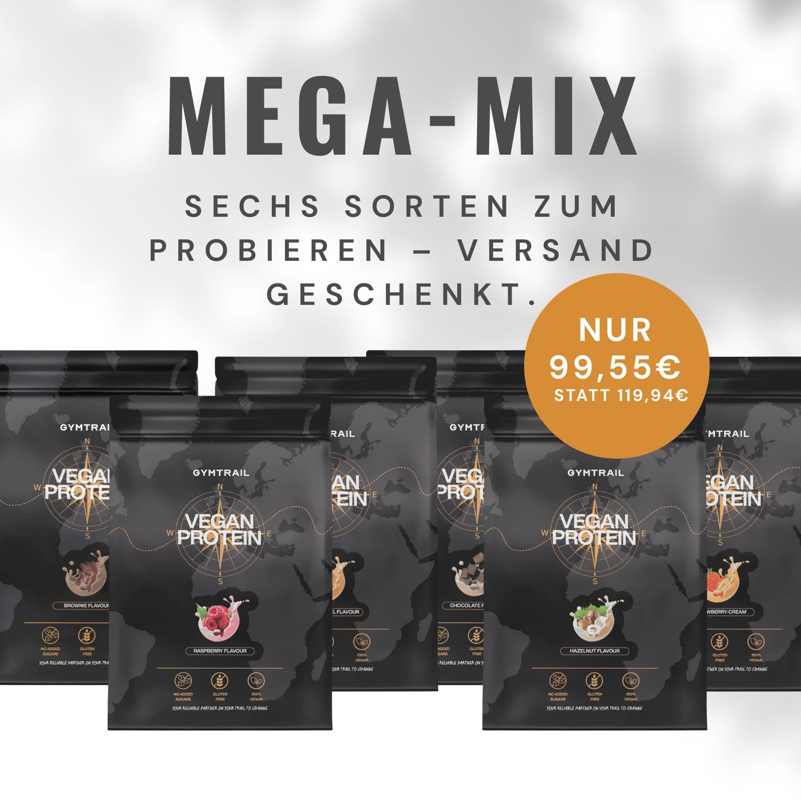 6er-Mix Veganes Proteinpulver – Mega-Mix
