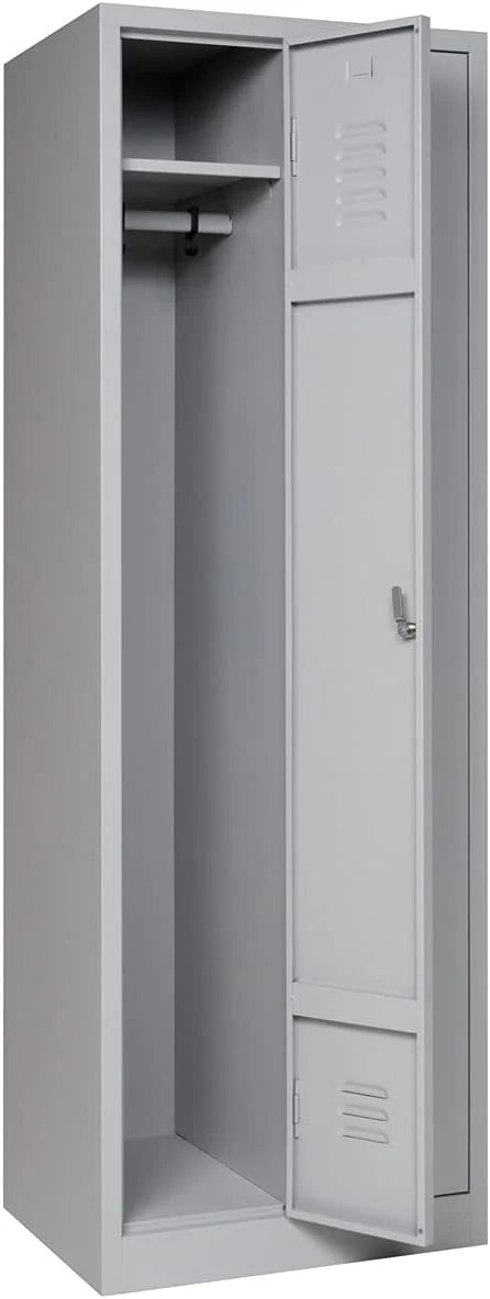 Garderobenschrank 180x60x50 cm – Abteilbreite 30 cm, ganze Türen, Grau