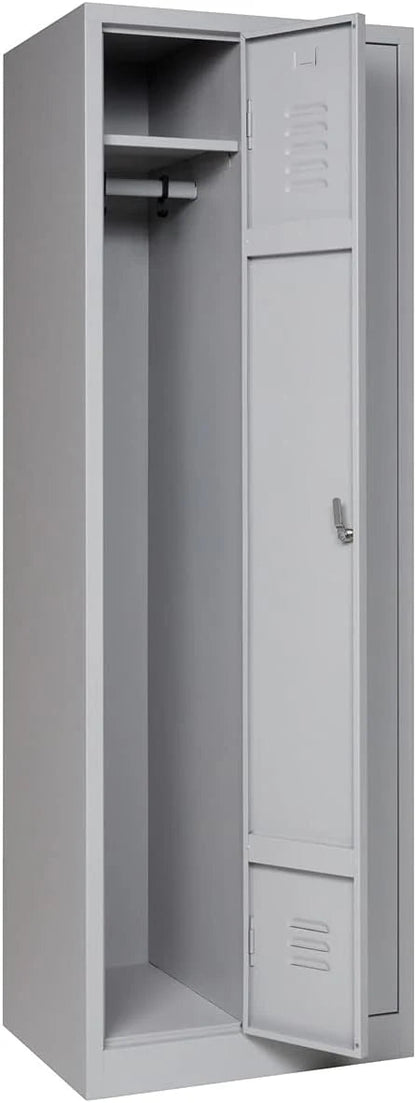 Garderobenschrank 180x60x50 cm – Abteilbreite 30 cm, ganze Türen, Grau