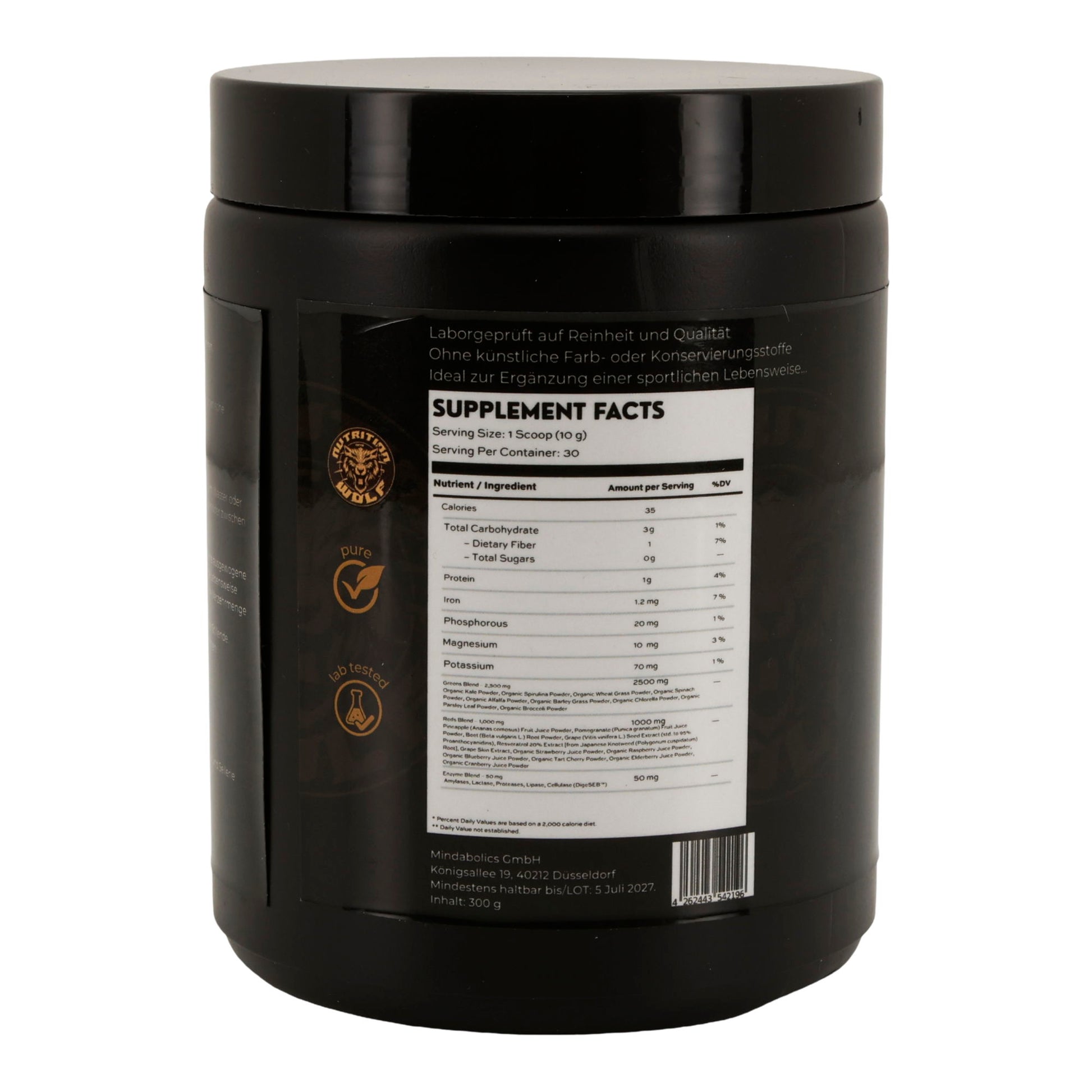Greens Pulver 300 g, Superfood-Mix mit Spirulina & Antioxidantien