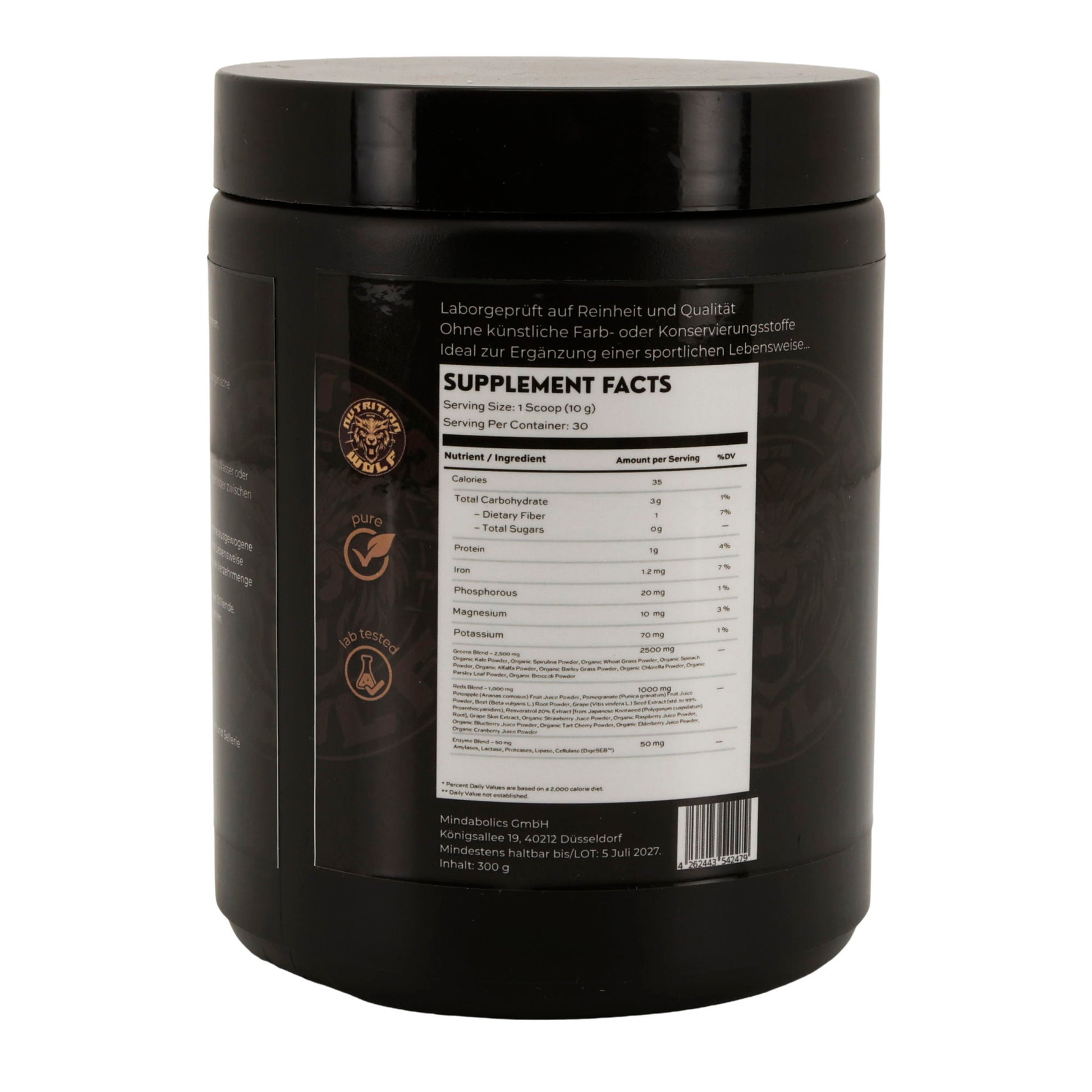 Greens Pulver 300 g, Superfood-Mix mit Spirulina & Antioxidantien