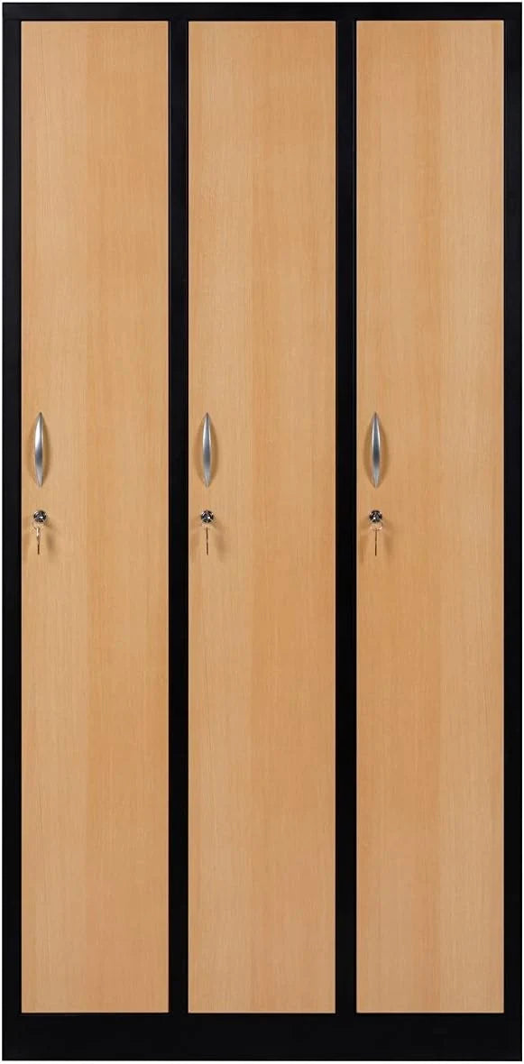 Garderobenschrank 180x90x50 cm – 30 cm Abteile, Schwarz-Buche RAL 9005