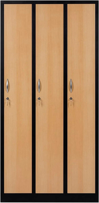 Garderobenschrank 180x90x50 cm – 30 cm Abteile, Schwarz-Buche RAL 9005
