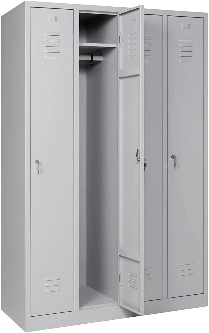 Garderobenschrank 180x120x50 cm – 30 cm Abteile, Ganze Türen, Grau RAL 7035
