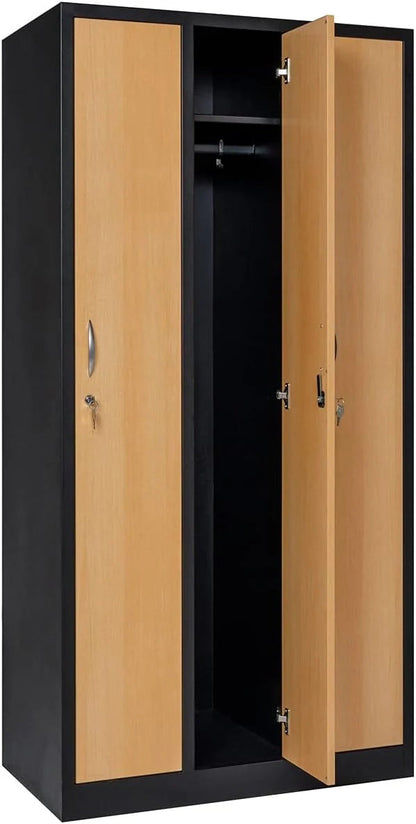 Garderobenschrank 180x90x50 cm – 30 cm Abteile, Schwarz-Buche RAL 9005