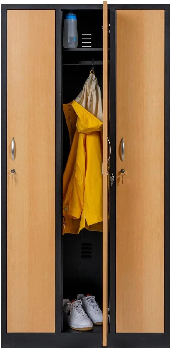 Garderobenschrank 180x90x50 cm – 30 cm Abteile, Schwarz-Buche RAL 9005