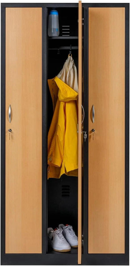 Garderobenschrank 180x90x50 cm – 30 cm Abteile, Schwarz-Buche RAL 9005