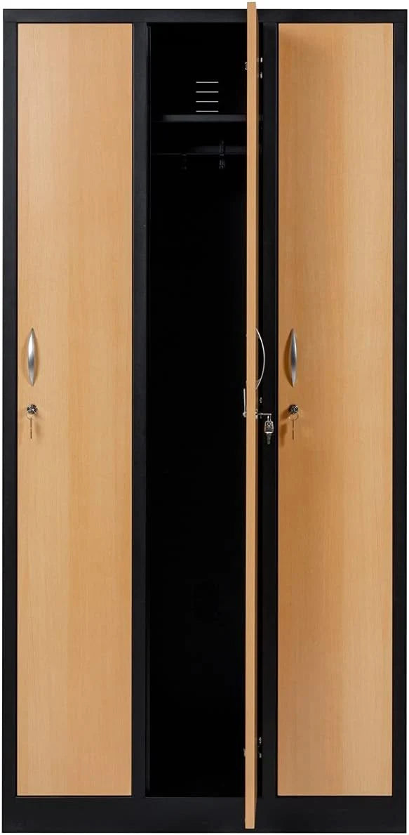 Garderobenschrank 180x90x50 cm – 30 cm Abteile, Schwarz-Buche RAL 9005