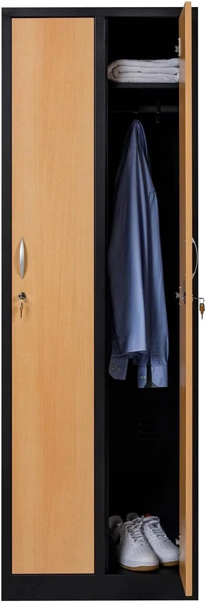 Garderobenschrank 180x60x50 cm – 30 cm Abteile, ganze Türen, Schwarz Buche