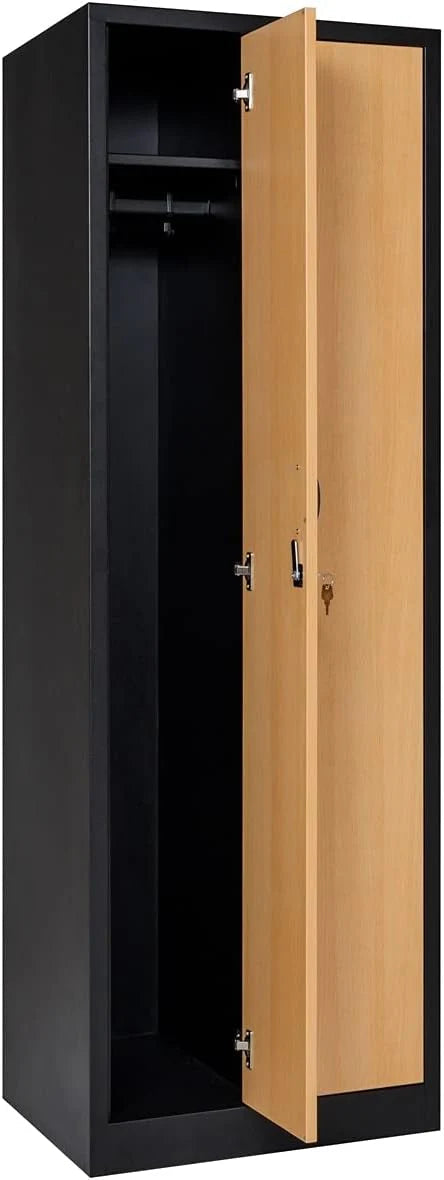 Garderobenschrank 180x60x50 cm – 30 cm Abteile, ganze Türen, Schwarz Buche
