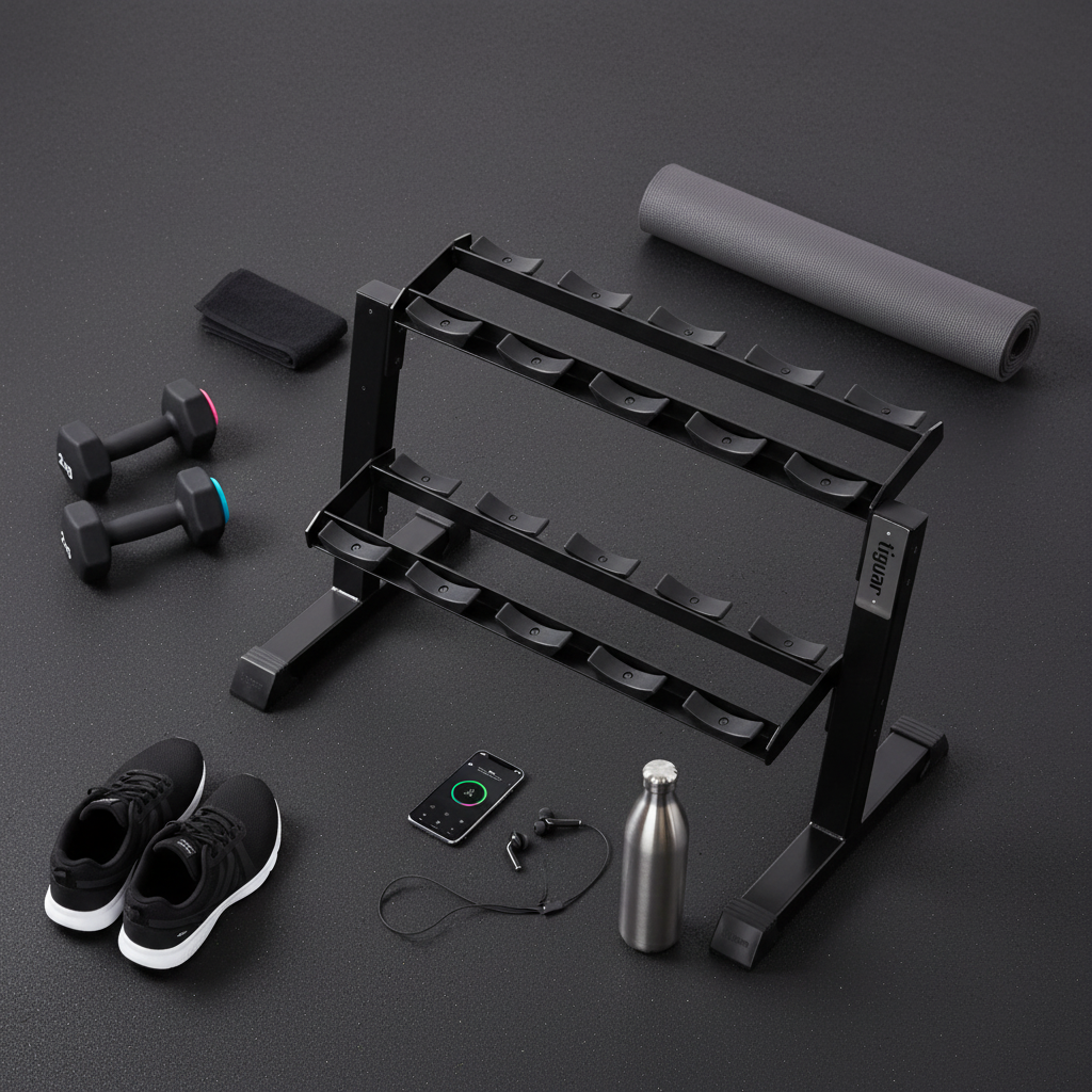 Modulares Dumbbell Rack – Extra Ablage für 10 PU Hanteln – im Einsatz