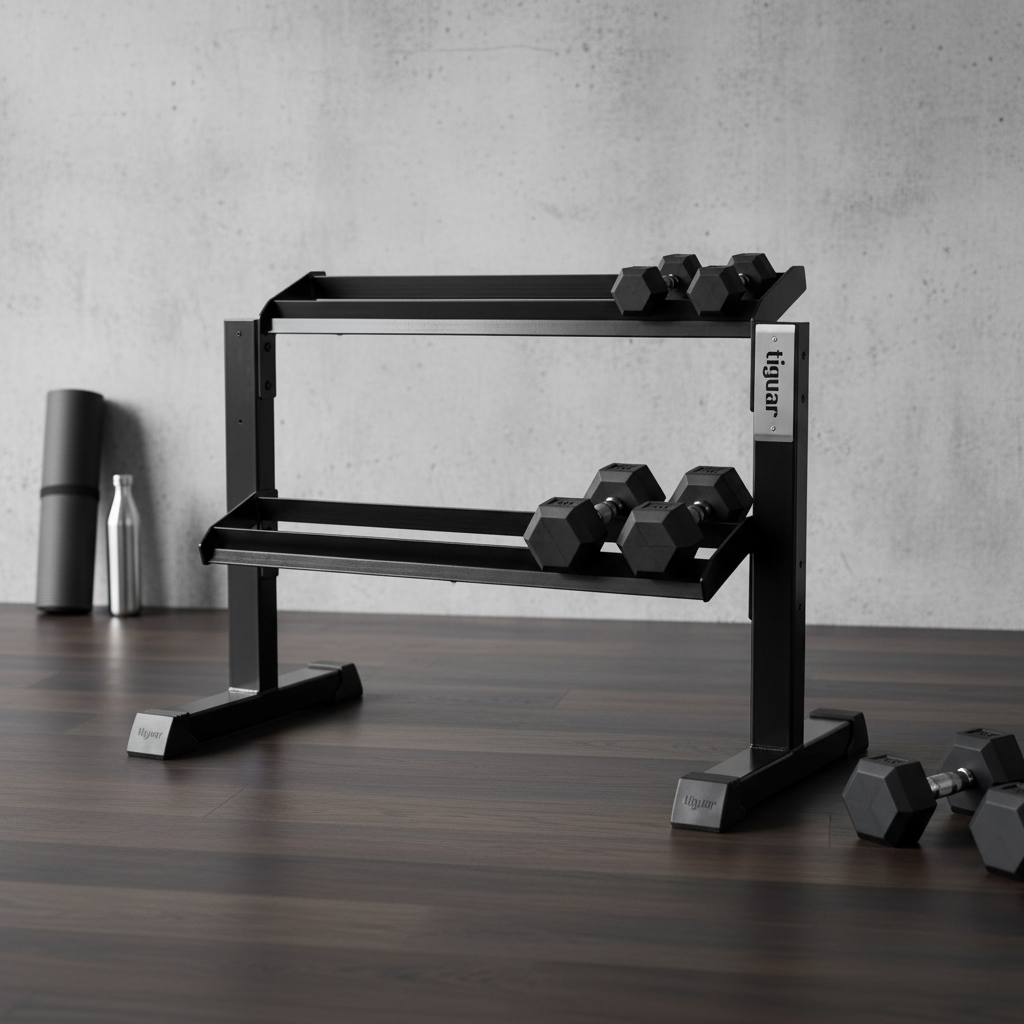 Modular Dumbbell Rack – Hantelständer ohne Caps für 10 PU Hanteln – im Einsatz