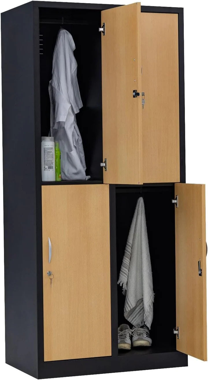 Garderobenschrank 180x80x50 cm, halbe Türen, Schwarz-Buche – RAL 9005
