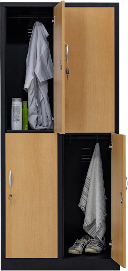 Garderobenschrank 180x80x50 cm, halbe Türen, Schwarz-Buche – RAL 9005