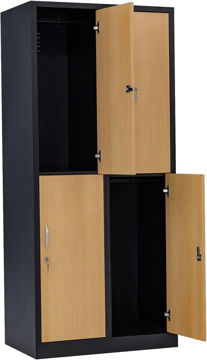 Garderobenschrank 180x80x50 cm, halbe Türen, Schwarz-Buche – RAL 9005