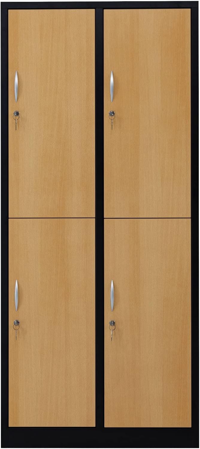 Garderobenschrank 180x80x50 cm, halbe Türen, Schwarz-Buche – RAL 9005