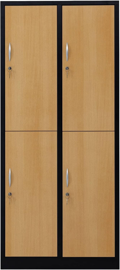 Garderobenschrank 180x80x50 cm, halbe Türen, Schwarz-Buche – RAL 9005