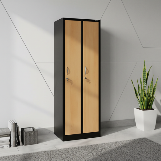 Garderobenschrank 180x60x50 cm – 30 cm Abteile, Stahl, Schwarz