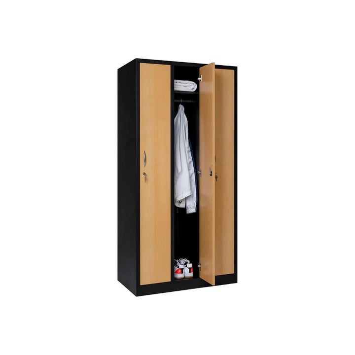 Garderobenschrank 180x90x50 cm – 30 cm Abteile, Schwarz-Buche RAL 9005
