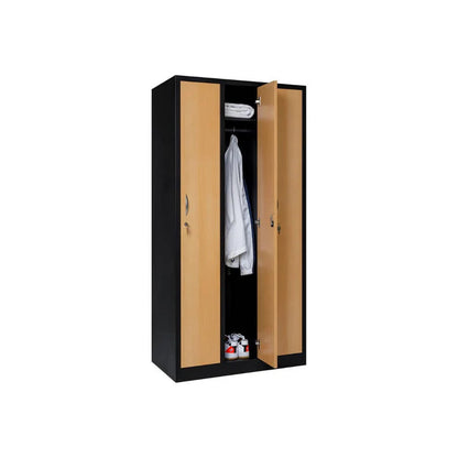 Garderobenschrank 180x90x50 cm – 30 cm Abteile, Schwarz-Buche RAL 9005