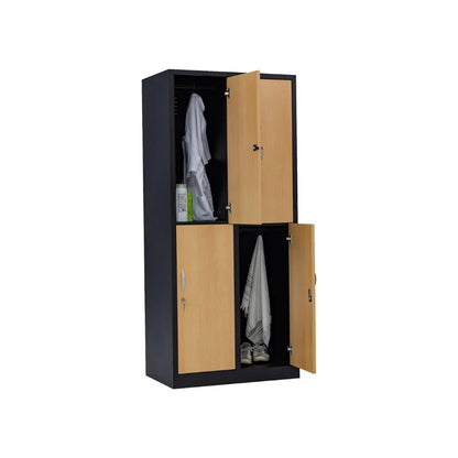 Garderobenschrank 180x80x50 cm, halbe Türen, Schwarz-Buche – RAL 9005