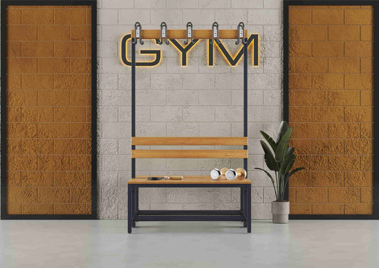 Umkleidebank 2-seitig – Echtholz, Garderobenhaken & Schuhrost