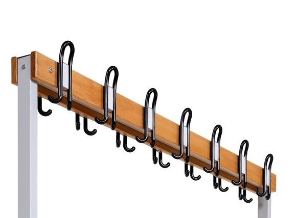 Doppelseitige Umkleidesitzbank mit 4 Füßen ohne Schuhrost, Garderobe mit lackierter Hartholz-Sitzbank und Stahlrahmen, Umkleidebank mit Hakenleiste, 10 Haken, TÜV/GS getestet