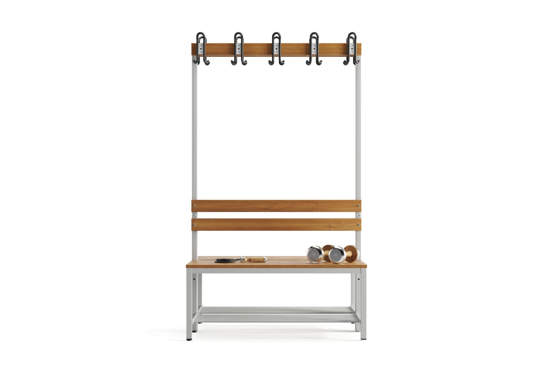 Umkleidebank 2-seitig Grau 100 cm Doppelseitig mit Schuhrost