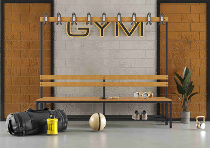 Umkleidebank Sitzbank Garderobenbank Sportraum Bank Echtholz für Fitnessstudio (2-seitig) doppelseitig mit Garderobenhaken und Schuhrost